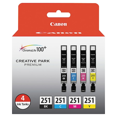 Canon Ink Cartridge, Cli-25, Black/Cy/Mg, Yw, PK4 6513B004