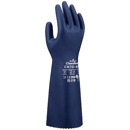 Showa CN751 Chemical Resistant Gloves, Nitrile, 380 mm L, 18.11 mil, Blue, 11, 1 PR CN751XXL-11