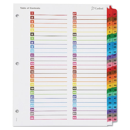 CARDINAL Dividers 52 Tab, Assorted Colors 60990