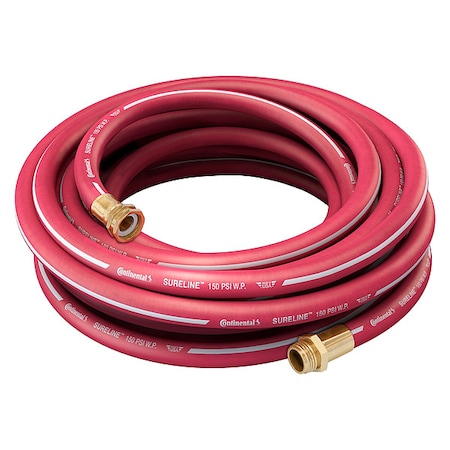 Continental 1 in ID x 25 ft L Garden Hose, EPDM Tube, Red, Brass x Brass Fitting CWR100-25MF