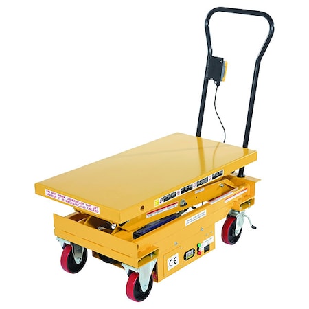 Vestil DC Power Hydraulic Scissor Cart, 1000 lb. Cap, 39-3/4"W, 20-1/2"L CART-1000D-DC