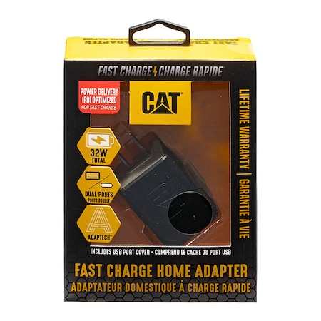 Cat USB Charger, Black, Gray, 6.4 A, Type C CAT-AC2USB-PD