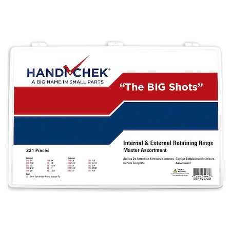 Zoro Select Ret Ring Ext/Int Assortment, Spring Steel, Plain Finish, Not Applicable Bore Dia. DISP-HO-SH221