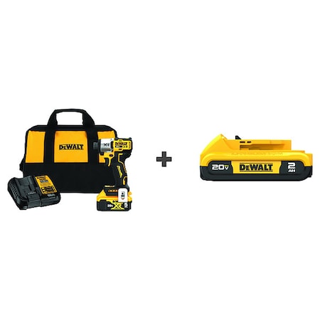 Dewalt Cordless Impact Driver, 1/4 in, Max. Torque 1,825 in-lb, 20 V, Includes Batteries & Charger DCF845P1/DCB203
