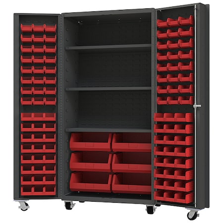 Durham Mfg Heavy Duty Heavy Duty Mobile Bin Cabinet, 36 1/4 in W, 76 1/4 in H, 26 in D, 102 Bins DCM36-BDLP-102-3S-1795