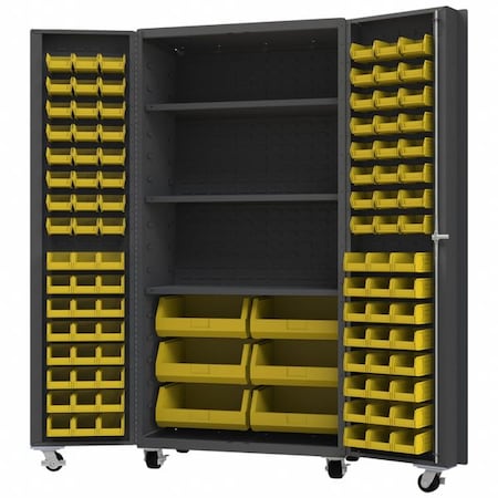 Durham Mfg Heavy Duty Heavy Duty Mobile Bin Cabinet, 36 1/4 in W, 76 1/4 in H, 26 in D, 102 Bins DCM36-BDLP-102-3S-95