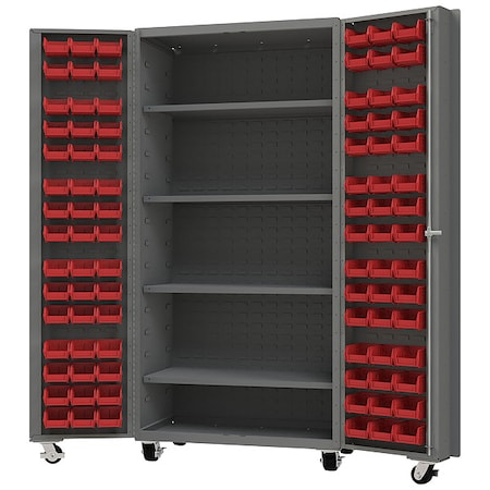 Durham Mfg Heavy Duty Heavy Duty Mobile Bin Cabinet, 36 1/4 in W, 76 1/4 in H, 26 in D, 96 Bins DCM36-BDLP-96-4S-1795