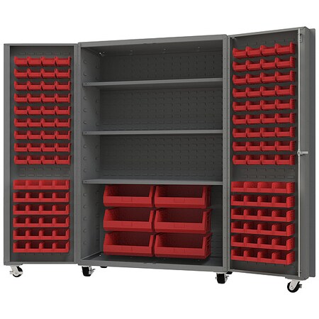 Durham Mfg Heavy Duty Heavy Duty Mobile Bin Cabinet, 48 1/4 in W, 76 1/4 in H, 26 in D, 126 Bins DCM48-BDLP-126-3S-1795