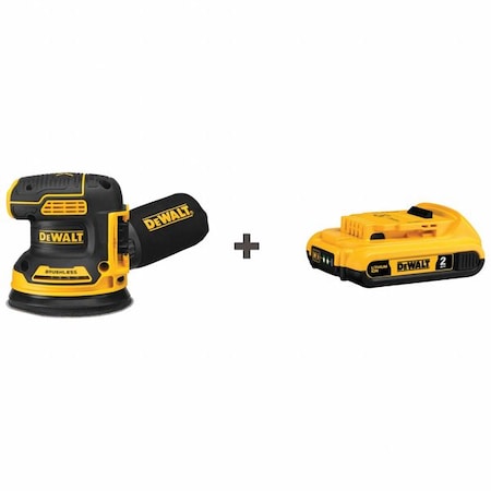 Dewalt 20V 5 in. Brushless Cordless Variable-Speed Random Orbital Sander + Lithium-Ion 2.0Ah Battery DCW210B/DCB203