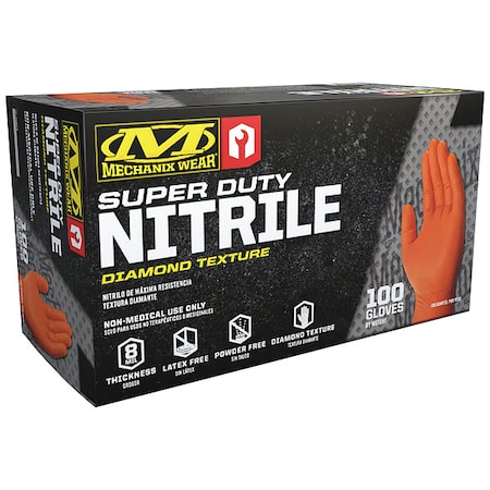 Mechanix Wear RDT, Nitrile Disposable Gloves, 8 mil Palm, Diamond Texture, Powder-Free, 2XL ( 12 ), 100 PK, Orange D01-09-012-100
