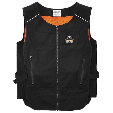 Ergodyne Cooling Vest, Cotton/Polyester, Cold Pack Inserts, Up to 2 hr Max Cooling Time, Zipper Closure 6255