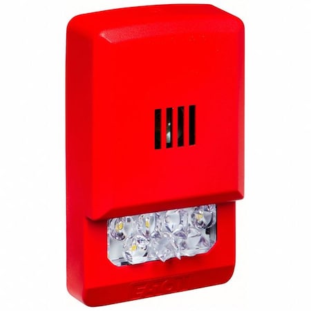 Eaton Horn Strobe, Horn, Continuous/Pulse, 24V, 86 dBA, Plastic, Red, Wall Mount ELHSR-N