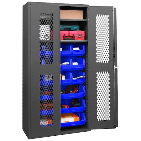 Durham Mfg Extra-Heavy Duty Bin Cabinet, 36 in W, 72 in H, 18" D, 18 Bins EMDC-361872-18B-2S-5295