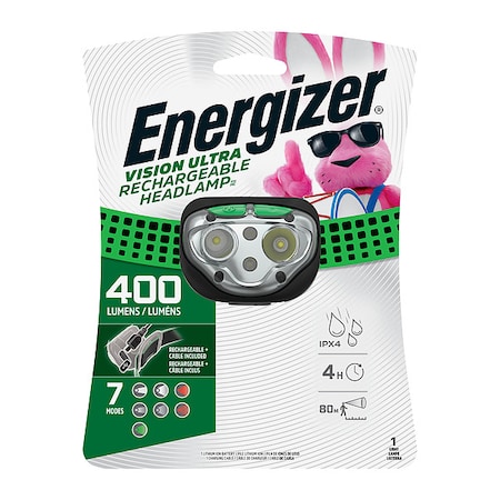 Energizer Rechargable Headlamp, Plastic, Black, 400lm ENIHDFRLPB