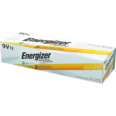 Energizer Industrial 9V Alkaline Battery, 9V DC, PK12 EN22
