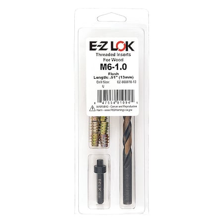 Zoro Select Thread Repair Kit, Hex Drive Threaded Inserts, M6-1.00, Hexavalent Chromium Zinc, 10 Inserts EZ-800610-13