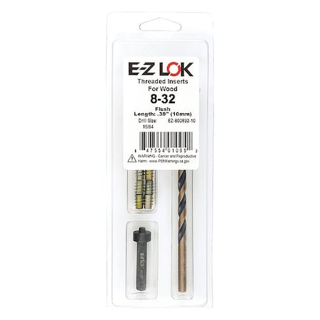 Zoro Select Thread Repair Kit, Hex Drive Threaded Inserts, #8-32, Hexavalent Chromium Zinc, 10 Inserts EZ-800832-10
