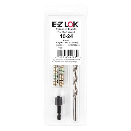 Zoro Select Thread Repair Kit, Hex Drive Threaded Inserts, #10-24, Hexavalent Chromium Zinc, 10 Inserts EZ-801024-10