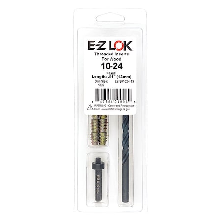 Zoro Select Thread Repair Kit, Hex Drive Threaded Inserts, #10-24, Hexavalent Chromium Zinc, 10 Inserts EZ-801024-13