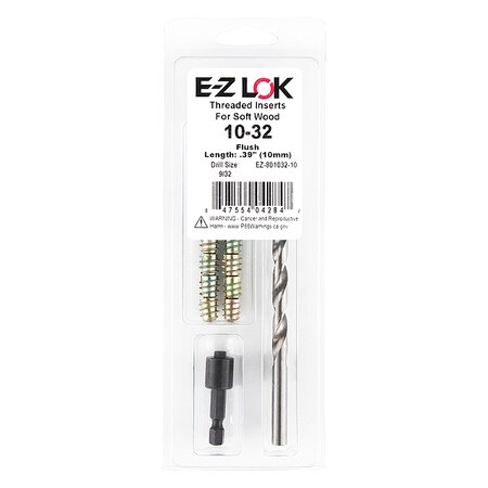 Zoro Select Thread Repair Kit, Hex Drive Threaded Inserts, #10-32, Hexavalent Chromium Zinc, 10 Inserts EZ-801032-10