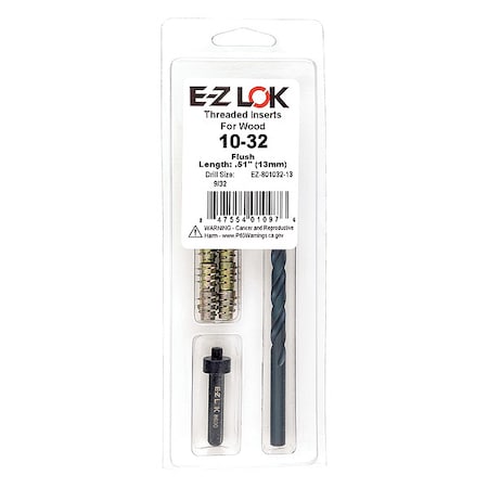 Zoro Select Thread Repair Kit, Hex Drive Threaded Inserts, #10-32, Hexavalent Chromium Zinc, 10 Inserts EZ-801032-13