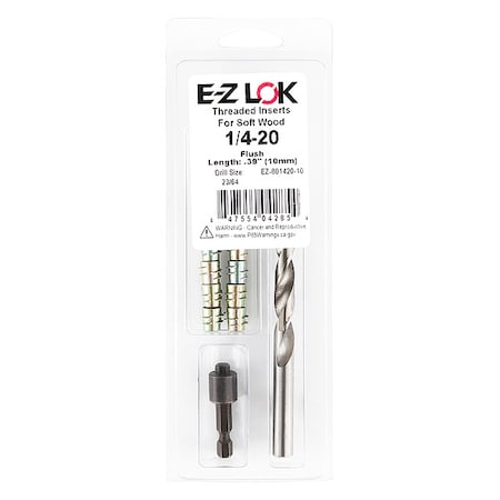 Zoro Select Thread Repair Kit, Hex Drive Threaded Inserts, 1/4"-20, Hexavalent Chromium Zinc, 10 Inserts EZ-801420-10