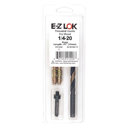 Zoro Select Thread Repair Kit, Hex Drive Threaded Inserts, 1/4"-20, Hexavalent Chromium Zinc, 10 Inserts EZ-801420-13
