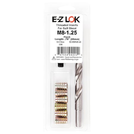 Zoro Select Thread Repair Kit, Hex Drive Threaded Inserts, M8-1.25, Hexavalent Chromium Zinc, 6 Inserts EZ-808125-20