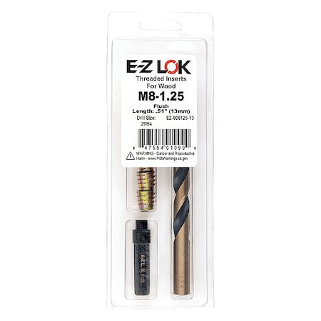 Zoro Select Thread Repair Kit, Hex Drive Threaded Inserts, M8-1.25, Hexavalent Chromium Zinc, 5 Inserts EZ-808125-13