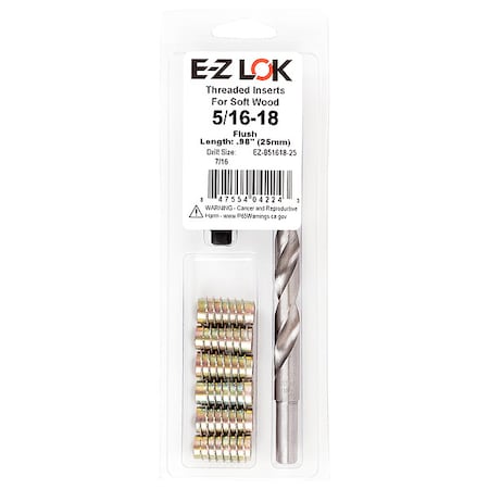 Zoro Select Thread Repair Kit, Hex Drive Threaded Inserts, 5/16"-18, Hexavalent Chromium Zinc, 6 Inserts EZ-851618-25