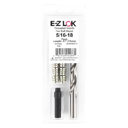 Zoro Select Thread Repair Kit, Hex Drive Threaded Inserts, 5/16"-18, Hexavalent Chromium Zinc, 5 Inserts EZ-851618-13