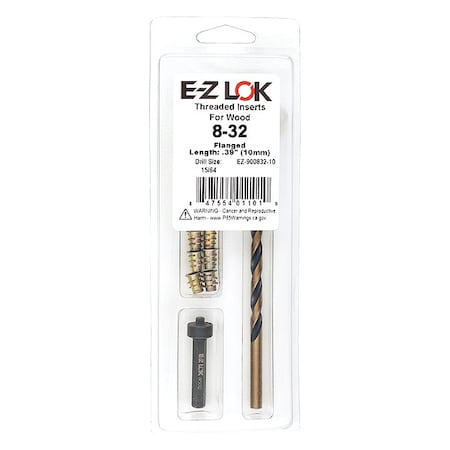 Zoro Select Thread Repair Kit, Hex Drive Threaded Inserts, #8-32, Hexavalent Chromium Zinc, 10 Inserts EZ-900832-10