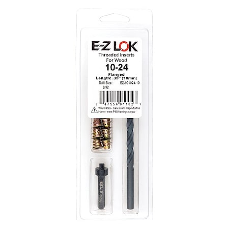 Zoro Select Thread Repair Kit, Hex Drive Threaded Inserts, #8-32, Hexavalent Chromium Zinc, 10 Inserts EZ-901024-10