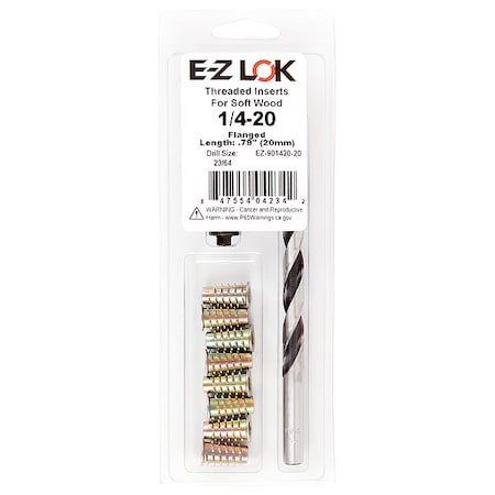 Zoro Select Thread Repair Kit, Hex Drive Threaded Inserts, 1/4"-20, Hexavalent Chromium Zinc, 8 Inserts EZ-901420-20