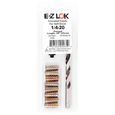 Zoro Select Thread Repair Kit, Hex Drive Threaded Inserts, 1/4"-20, Hexavalent Chromium Zinc, 8 Inserts EZ-901420-25