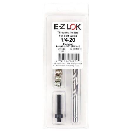 Zoro Select Thread Repair Kit, Hex Drive Threaded Inserts, 1/4"-20, Hexavalent Chromium Zinc, 10 Inserts EZ-901420-10