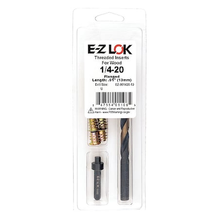 Zoro Select Thread Repair Kit, Hex Drive Threaded Inserts, 1/4"-20, Hexavalent Chromium Zinc, 10 Inserts EZ-901420-13