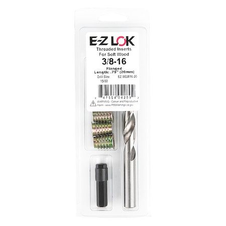 Zoro Select Thread Repair Kit, Hex Drive Threaded Inserts, 3/8
