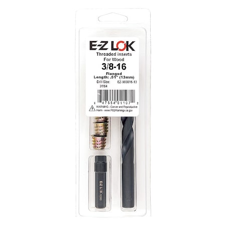 Zoro Select Thread Repair Kit, Hex Drive Threaded Inserts, 3/8"-16, Hexavalent Chromium Zinc, 5 Inserts EZ-903816-13