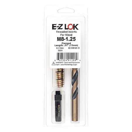 Zoro Select Thread Repair Kit, Hex Drive Threaded Inserts, M8-1.25, Hexavalent Chromium Zinc, 5 Inserts EZ-908125-13