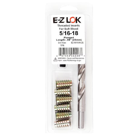 Zoro Select Thread Repair Kit, Hex Drive Threaded Inserts, 5/16"-18, Hexavalent Chromium Zinc, 6 Inserts EZ-951618-25