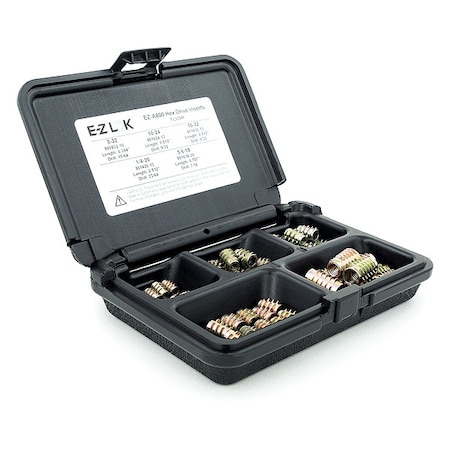 Zoro Select Thread Repair Kit, Hex Drive Threaded Inserts, #10-24, #10-32, #8-32, 1/4"-20, 5/16"-18, Zinc EZ-A800
