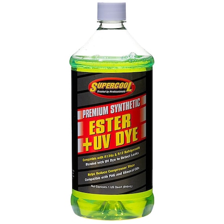 Supercool A/C Compressor Ester Lubricant w/UV Dye, 32 oz, Bottle, Yellow E32