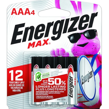 Energizer Energizer Max AAA Alkaline Battery, 1.5V DC, PK4 E92BP-4