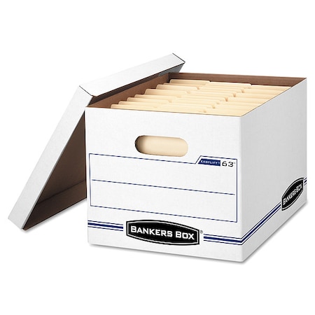 Bankers Box File Box, Corrugated Fiberboard, 12.75" W, 13.25" D, 10.5" H, Lift-Off Lid Closure, White/Blue 0006301
