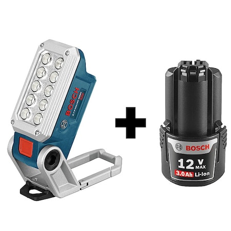 Bosch 12V Lithium-Ion LED Rechargeable Cordless Worklight Flashlight, Includes Battery (3.0 Ah) FL12 + GBA12V30