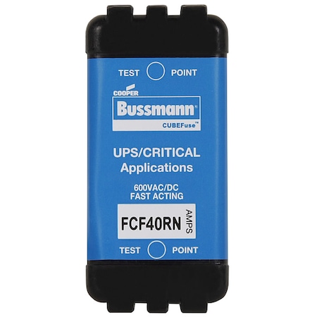 Eaton Bussmann Glass Fuse, FCF Series, Fast-Acting, 40A, 600V AC, 300kA at 600V AC, 50kA at 600V DC FCF40RN