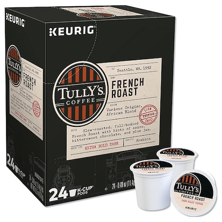 Tullys Coffee Coffee, French Roast Decaf, Pod, Decaffeinated, Ground, 2.4 lb, 96 PK 192419