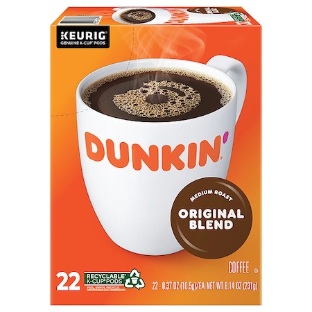 Dunkin Coffee, Original, Pod, Caffeinated, Ground, 8.14 oz, 22 PK 881334012675