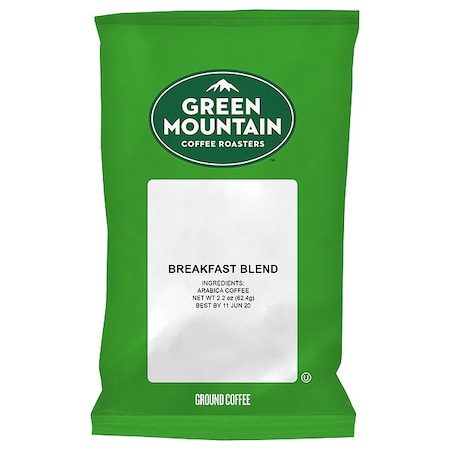 Green Mountain Coffee Coffee, Breakfast Blend, Fraction Pack, Caffeinated, Ground, 13.75 lb, 100 PK 4432